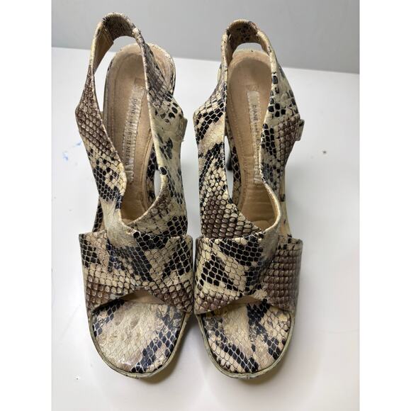 Diane von Fürstenberg Snakeskin Print Peep Toe Heels – Size 8 (Pre-Loved) - Picture 1 of 6